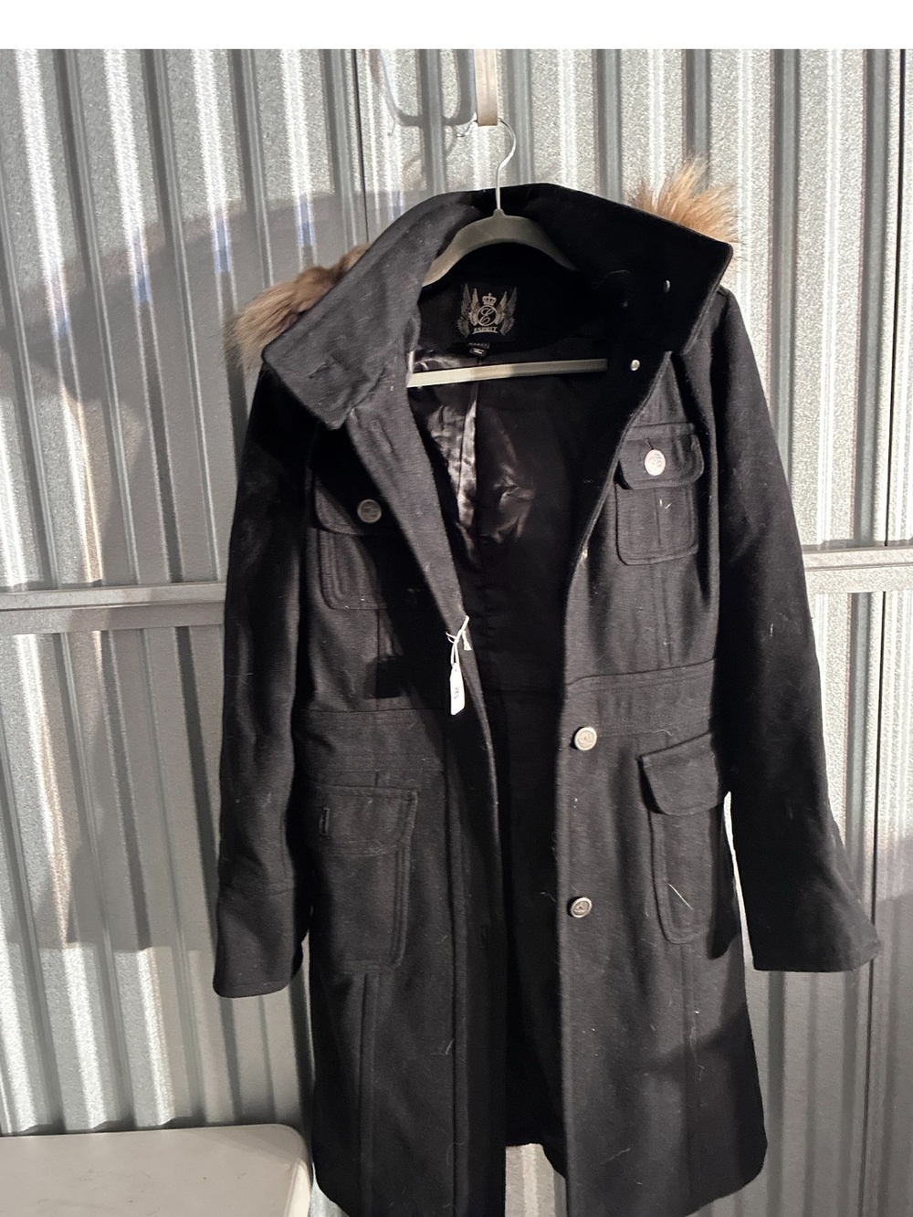 Vintage Black Women's Esprit Wool-Blend Coat with Faux Fur Trim